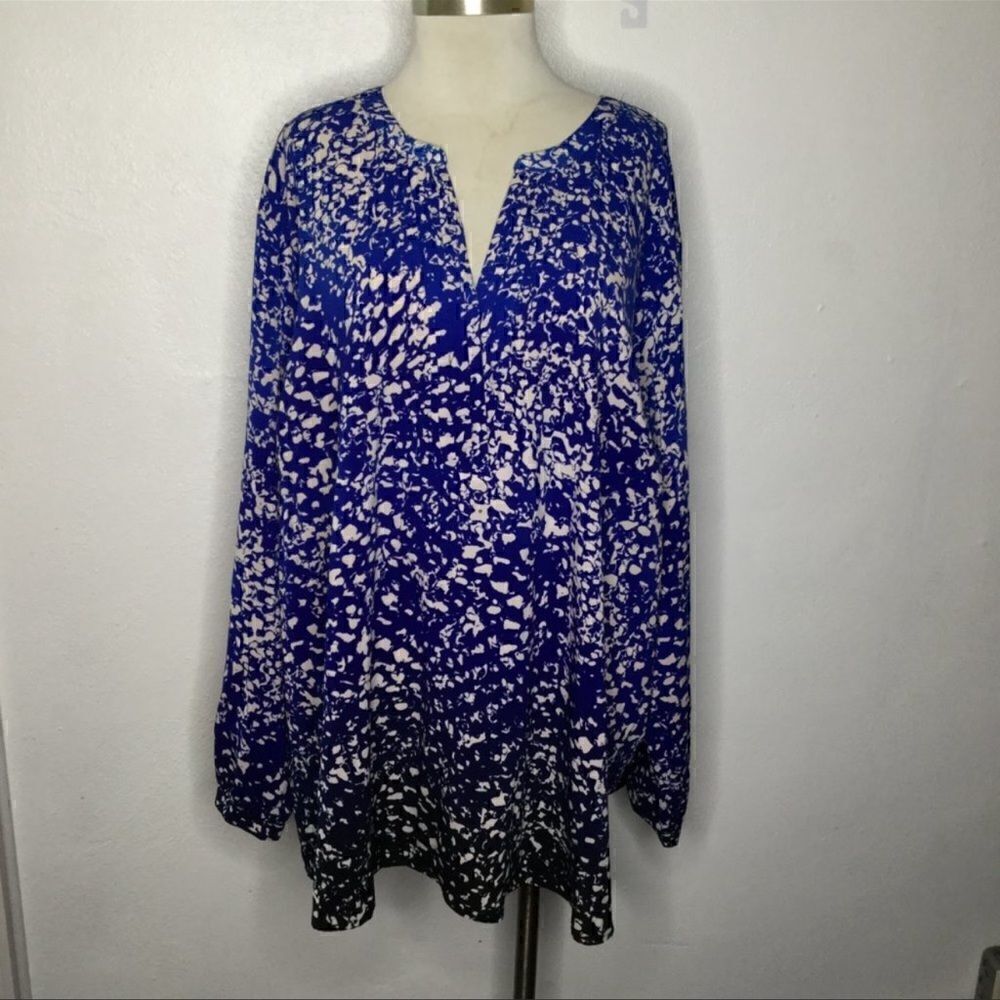 Catherine's- Womens Plus Size Blue Color Fade Ombré V-Neck Blouse,Size 2X 22/24W